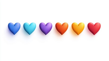 Wall Mural - Colorful hearts in a rainbow arrangement on a white background showcasing love and joy