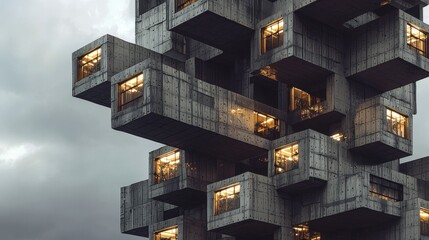 Poster - Exploring a striking brutalist complex urban landscape architectural artistry cloudy environment unique perspective