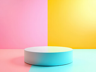 Wall Mural - A blue and pink stage with a white pedestal in the middle