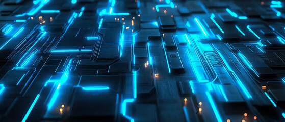 Wall Mural - a blue and white computer chip with a blue background