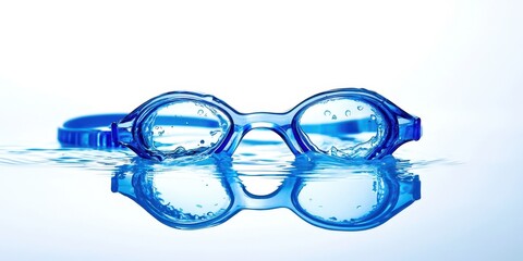 Poster - Pair of blue goggles is sitting in water