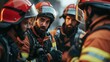 © Nany - Firefighters huddled together, discussing their rescue strategy with focused expressions and gear in hand