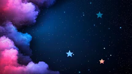 Wall Mural - a dreamy night sky filled with colorful clouds, twinkling stars, and a deep blue background, creatin