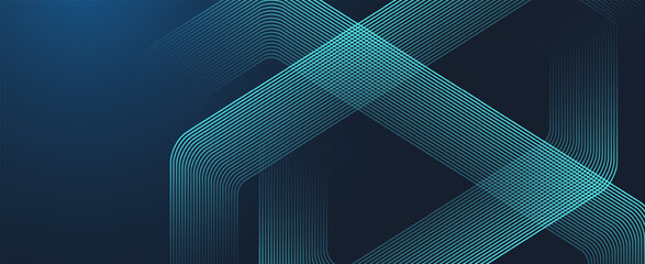 Fototapete - Digital hexagonal blue abstract background. Digital futuristic technology concept with hexagons. Geometric stripe line art design for poster, brochure, cover, banner, website, header