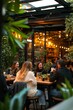 © Oscar - A lively group of friends enjoying beers and appetizers at an outdoor bar terrace, casual and trendy outfits