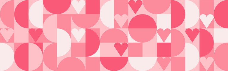 Wall Mural - seamless trendy pink background with hearts and circles for mother's day card template. trendy geome
