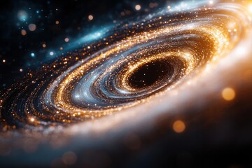 Wall Mural - Glowing Cosmic Vortex with Spiraling Stars and Timeline of Light in a Dark Universe