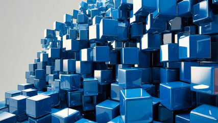 Wall Mural - abstract technology composition of a cluster of three-dimensional cubes in varying shades of blue
