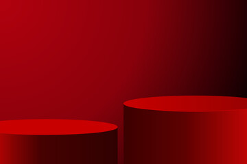 Wall Mural - 3d red product background, two cylinder pedestal podium, mock up for product display, stage for pres