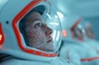 © Papukos - Astronaut wearing helmet with futuristic hud display in spaceship