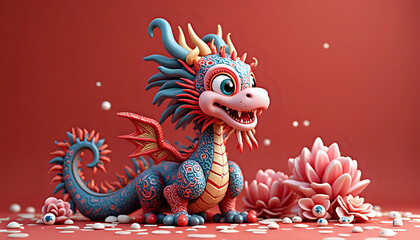 a 3d model of red dragon on a red background