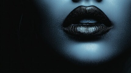 Poster - A woman's lips are painted black and silver