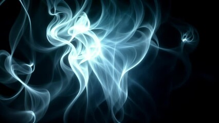 Wall Mural - abstract blue smoke or energy waves seamless looping 4k video. motion graphics animation on black ba