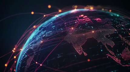 Wall Mural - global network connections illuminated earth