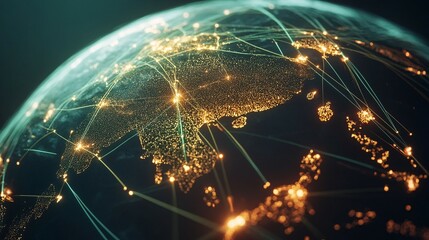 Wall Mural - global network connections illuminated earth