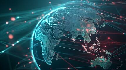 Wall Mural - global network connections digital earth visualization