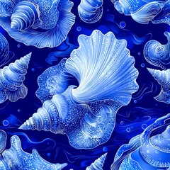 A retro seamless pattern featuring hand-drawn seashells. A tropical summer background illustration. A vintage print of marine nature. A wallpaper texture with shell animals.