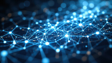 Abstract digital network with a dark grey background highlighting interconnected blue dots, symbolizing software architecture like Kubernetes, Docker or similar concepts.