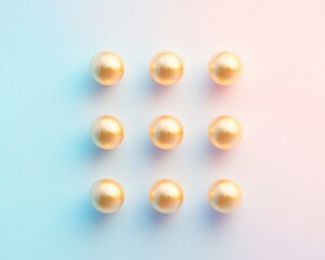 Wall Mural - golden orbs in geometric pattern on pastel gradient background reflecting cosmic harmony