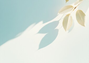 Poster - Ethereal Leaf Shadows on White Background with Soft Light Patterns
