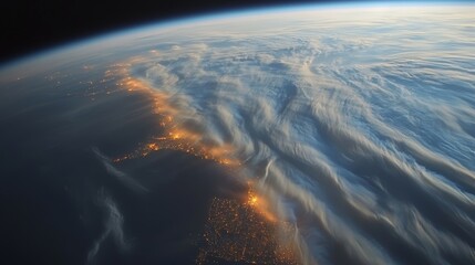Wall Mural - earth's globe seen from space, with shining city lights and light cloud cover. (stock photo)