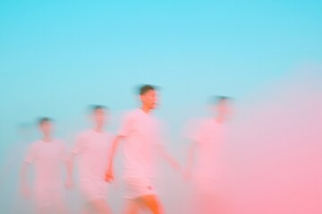 Aufkleber - Dynamic Movement of Young Men in Pastel Haze