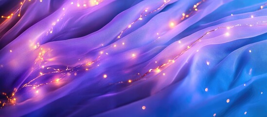 Wall Mural - illuminated garlands on draped fabric featuring vibrant blue and purple hues creating a dreamy backg