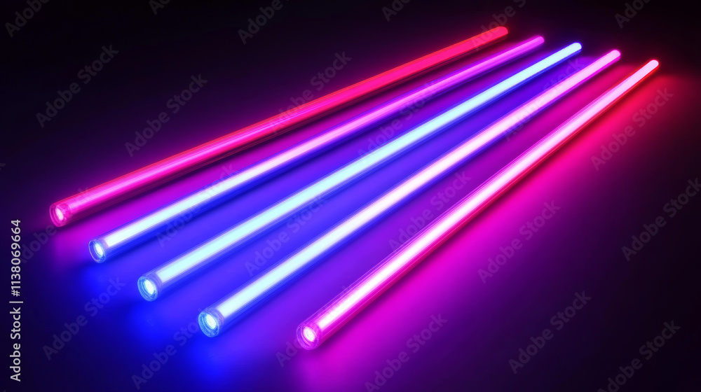 Led Tubes Graphics Isolated neon led lamp tube line with blue glow vector on transparent ...