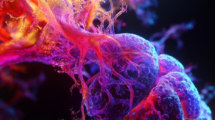 Wall Mural - Vibrant and dynamic abstract artwork featuring colorful organic structures. The design evokes a sense of movement and fluidity. Perfect for backgrounds and digital projects. Generative AI