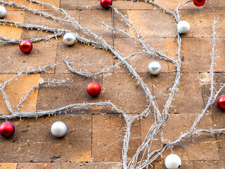 Sticker - red and silver balls on light bulb garland on wall