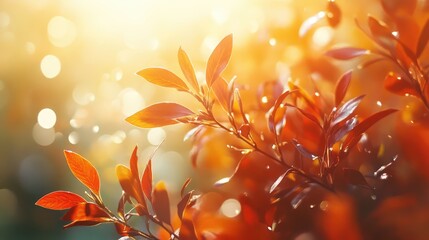 Wall Mural - abstract warm foliage background with sunlight creating a vibrant atmosphere suitable for text overl