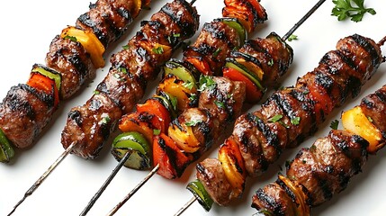 Wall Mural - Grilled Meat Skewers with Colorful Vegetables