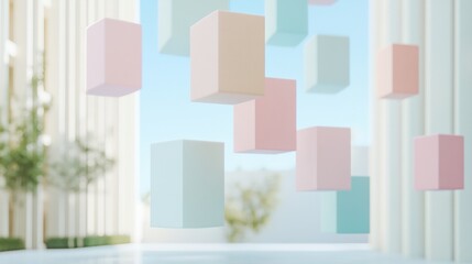 Aufkleber - Floating Pastel Geometric Shapes in Abstract Outdoor Setting