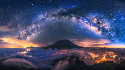 Stunning night sky with the Milky Way stretching across a starry backdrop. Ideal for nature and astronomy themes.