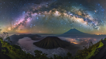 Stunning night sky with the Milky Way stretching across a starry backdrop. Ideal for nature and astronomy themes.