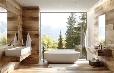 Sticker - Modern Rustic Bathroom with Mountain View