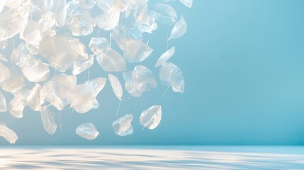 Poster - Translucent Leaf Art Installation with Blue Glow and Shadow Play