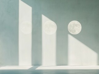 Aufkleber - Abstract Minimalism Light, Shadows, and Lunar Reflections on Wall