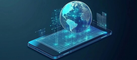 Holographic globe projection on smartphone.