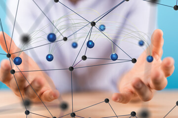Aufkleber - network holding in hand 3d connection data