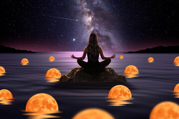 Wall Mural - Young woman in meditation posture 