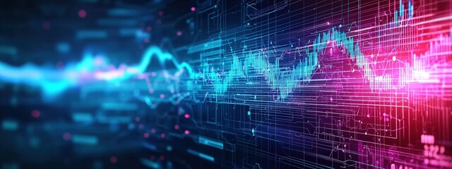 Wall Mural - a computer screen shows a graph with a blue line and red and purple lines