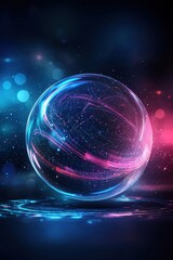 Wall Mural - a glowing, colorful sphere is floating in a dark blue background