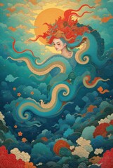 Wall Mural - Dragon-Headed Woman Underwater Portrait