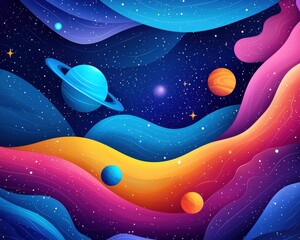 Wall Mural - a colorful space scene with a blue background and a yellow line