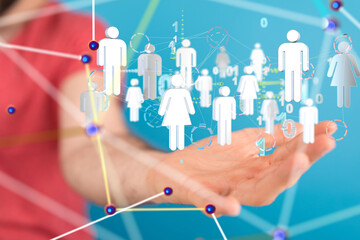 Aufkleber - Abstract network of physical devices on the Internet using a network connection with statistics numbers 3d illustration