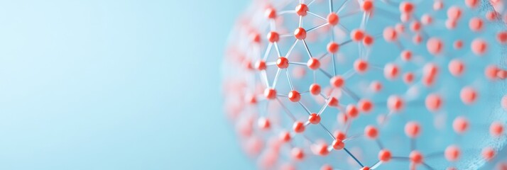 Fototapete - Abstract Network Sphere with Pink Nodes on Blue Background Digital Connectivity and Security Concept