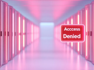 Poster - Futuristic Data Center with Holographic Access Denied Icon - Concept of Cybersecurity and Digital Security