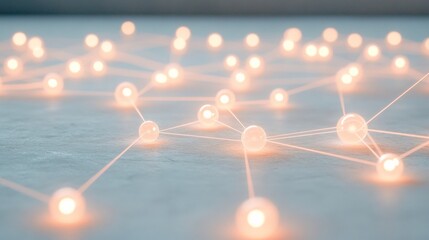 Fototapete - Illuminated Network of Digital Nodes on Minimalist Surface - Abstract Connectivity Concept