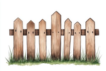 Leinwandbilder - A minimalist illustration of a wooden fence, drawn with clean lines and soft earthy tones, set against a simple white background